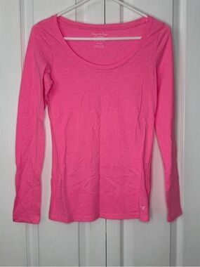 American Eagle Outfitters Favorite Tee Bright Pink Scoop Neck Long-Sleeve Top S